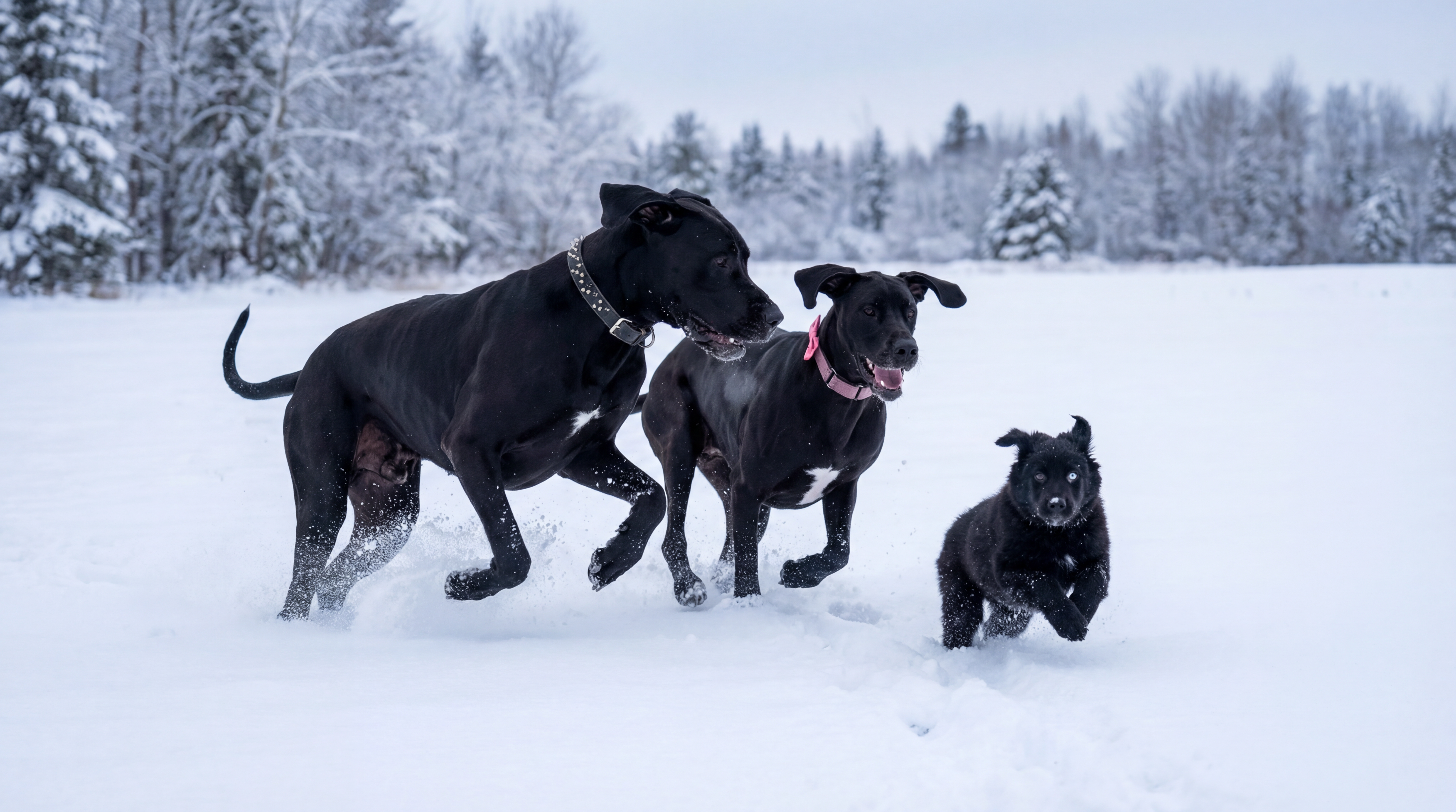 AI Real Dogs Playing in Snow